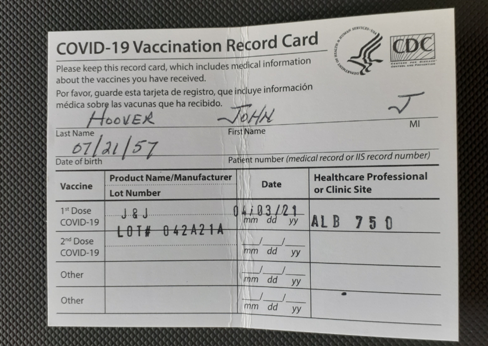 John Hoover Vaccination Card